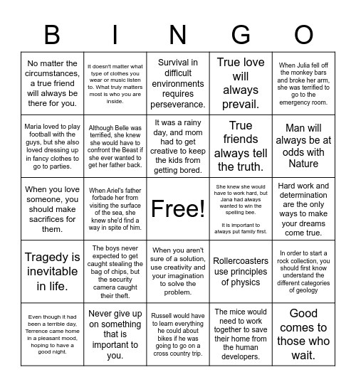 Theme or Main Idea? Bingo Card