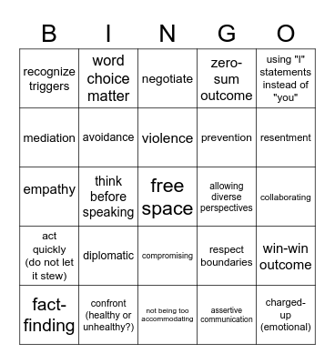 Conflict Resolution Bingo Card