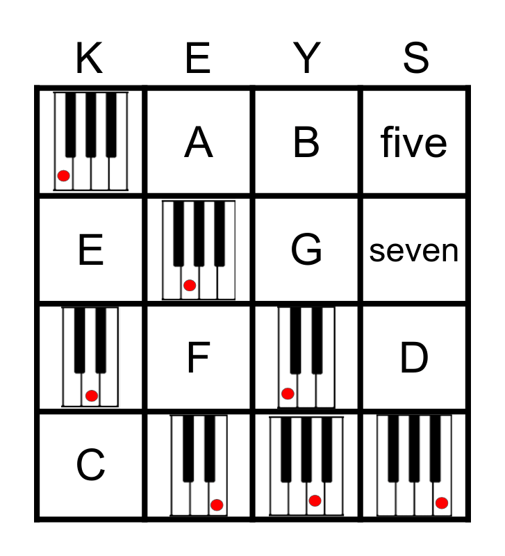 Piano Keys Bingo Card