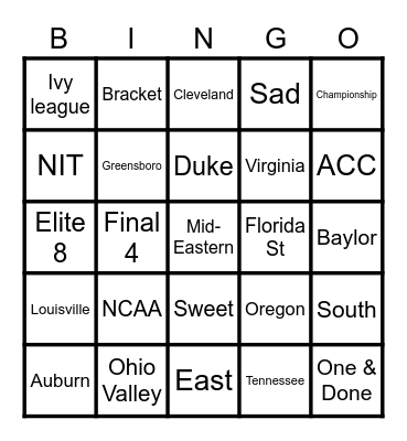 March Madness Bingo Card