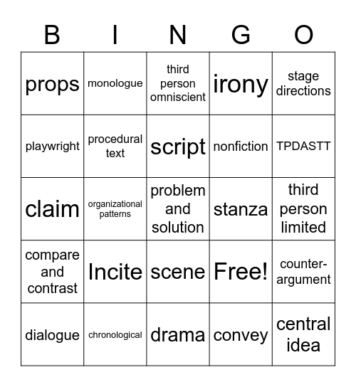 Reading Mock STAAR Review Bingo Card