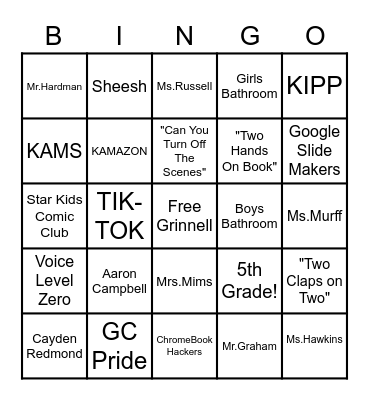 Grinnell Bingo Card