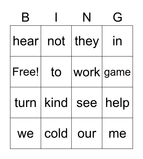 Spelling Words 2 Bingo Card