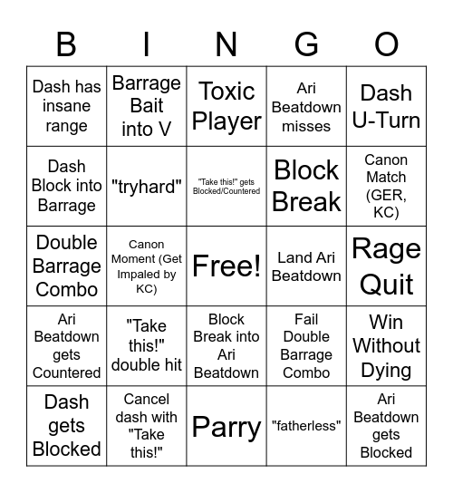 Sticky Fingers Bingo Card