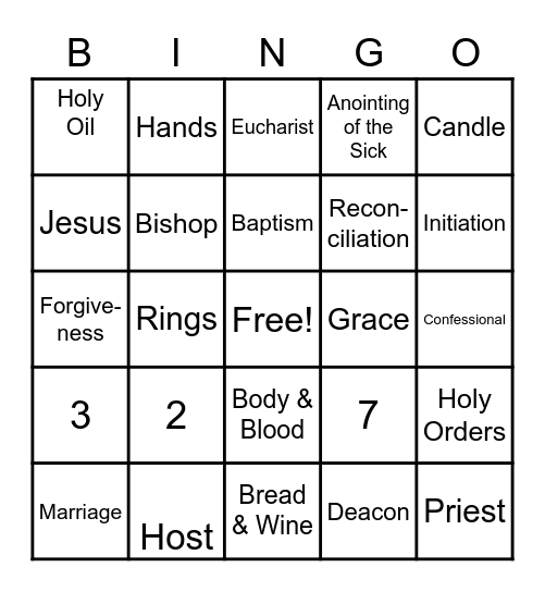 7 Sacraments Bingo Card