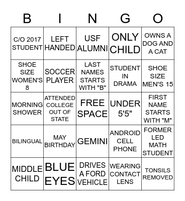 GETTING TO KNOW YOU  Bingo Card