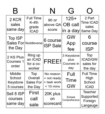 Untitled Bingo Card