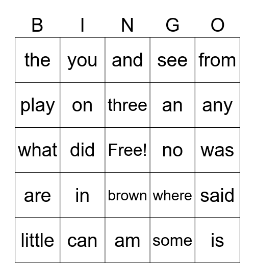 1st Grade Sight Words Bingo Card