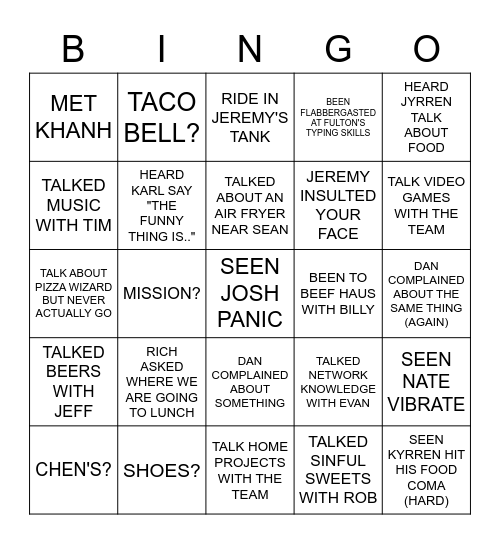 FNG Bingo Card