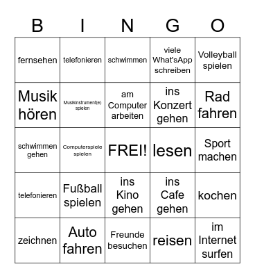 Aktivitäten Bingo Card