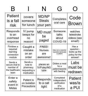 Nurse Bingo! Bingo Card