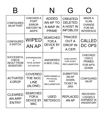 FNG Bingo Card