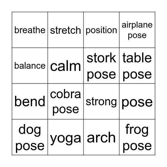 We Do Yoga Bingo Card