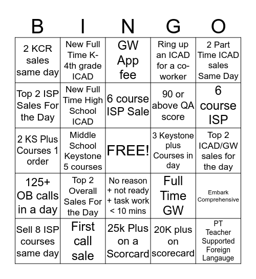 Untitled Bingo Card