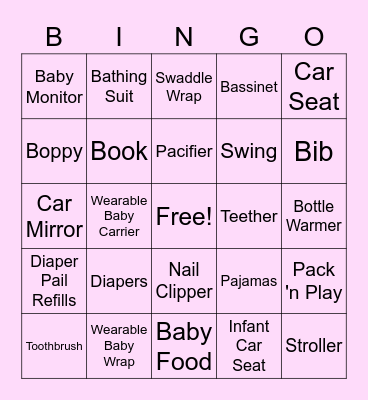 Christine's Baby Shower Bingo Card