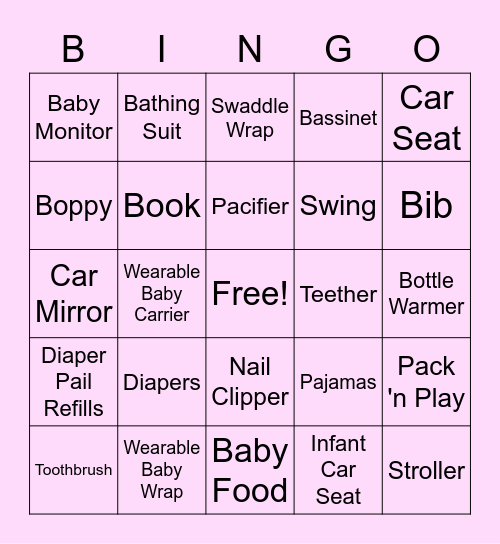 Christine's Baby Shower Bingo Card