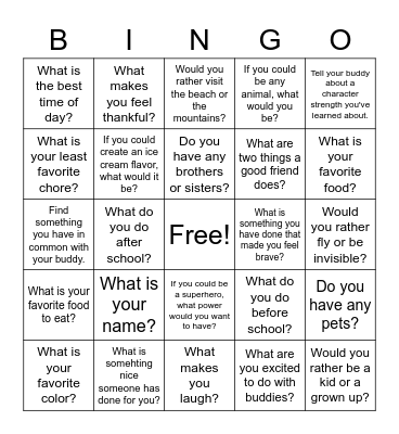 Cookman and Pierce Buddy Bingo Card