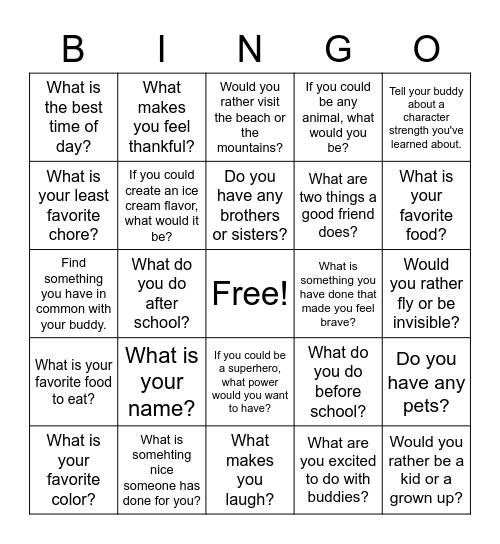 Cookman and Pierce Buddy Bingo Card