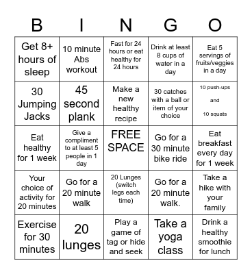 Fitness Bingo #1 Bingo Card