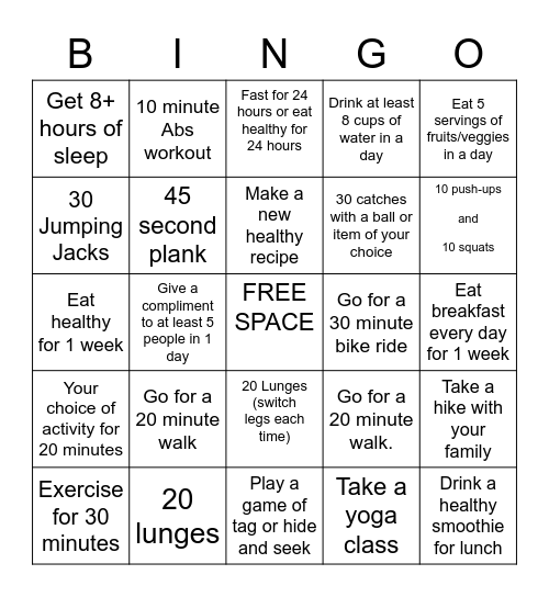Fitness Bingo #1 Bingo Card