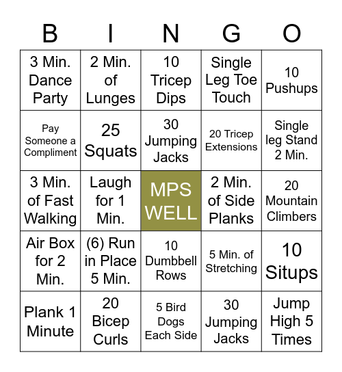 MPS WELL FITNESS BINGO Card