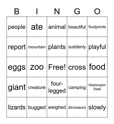 Dinosaur Meet Bigfoot Bingo Card