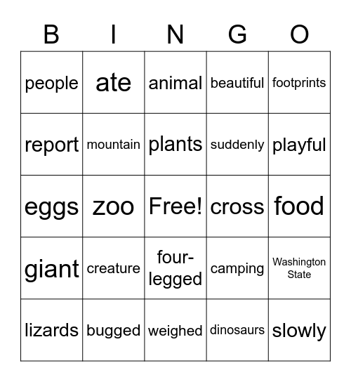 Dinosaur Meet Bigfoot Bingo Card