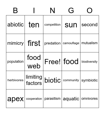 ecosystem Bingo Card