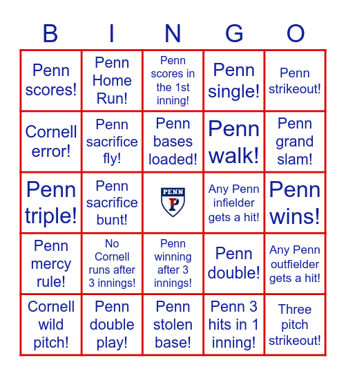 Penn Softball Bingo! Bingo Card