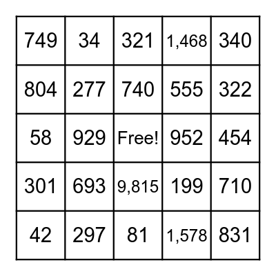 Place Value Bingo! Bingo Card