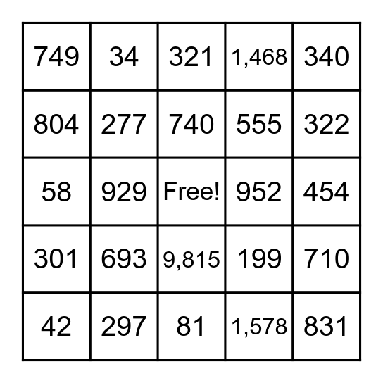 Place Value Bingo! Bingo Card