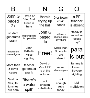 April Fools Edition Bingo Card