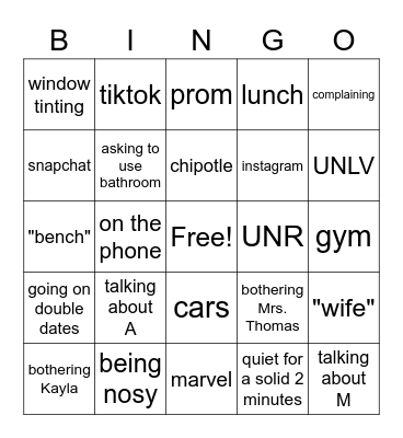 Kayla and Mrs. Thomas Bingo Card