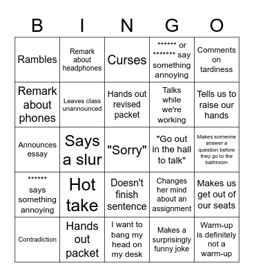 Sheila Time Bingo Card