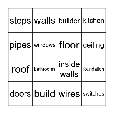 Building A House Bingo Card