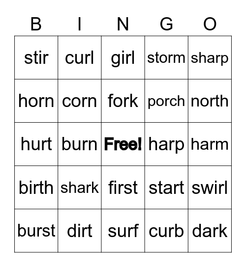 Bossy R Bingo Card
