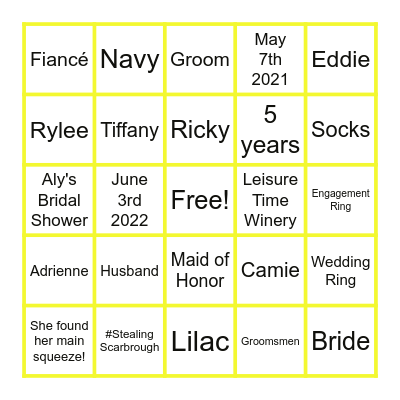 Aly's Bridal Shower Bingo Card