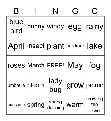 Spring Time Bingo Card