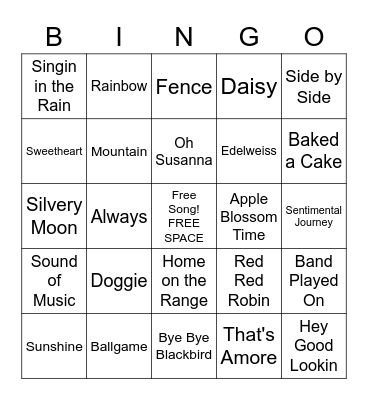 Spring Music Bingo Card