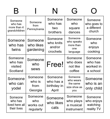 Getting to Know You Bingo Card