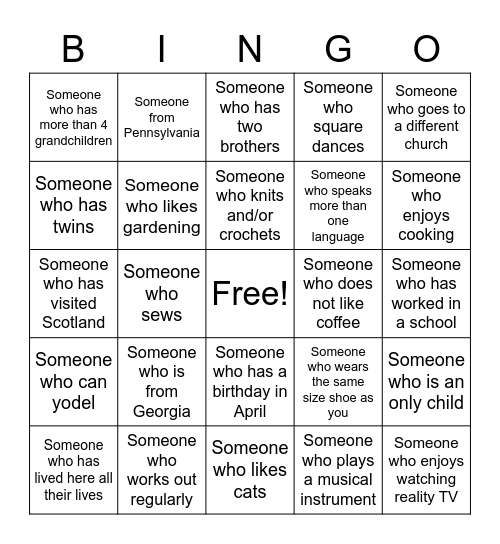 Getting to Know You Bingo Card