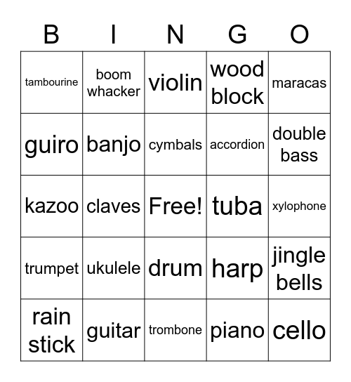 Instrument Bingo Card