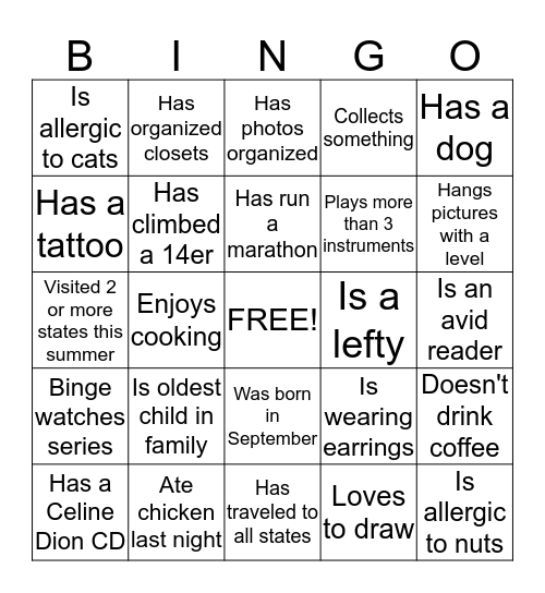 Let's Harmonize! Bingo Card