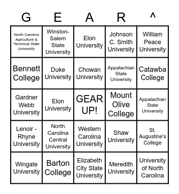 College Bingo Card