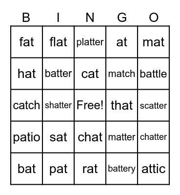 at Word Parts Bingo Card
