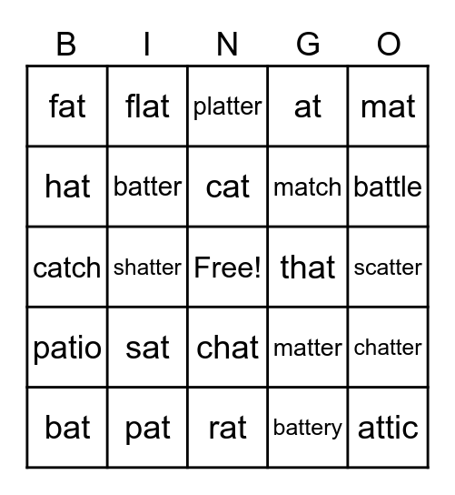 at Word Parts Bingo Card