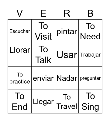 AR- Verbs Bingo Card
