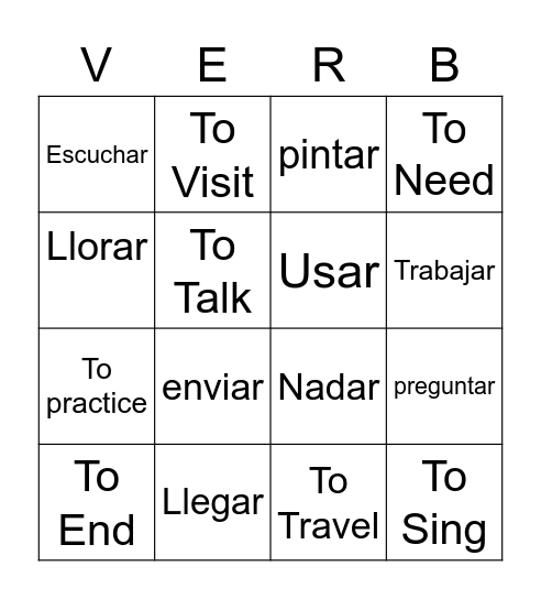 AR- Verbs Bingo Card