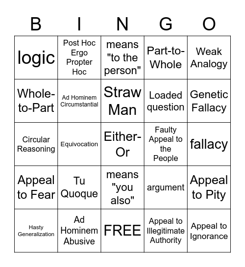 Fallacy Bingo Card