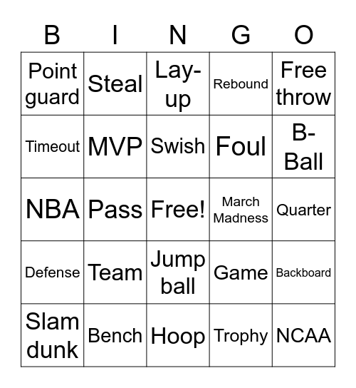 Basketball BINGO Card